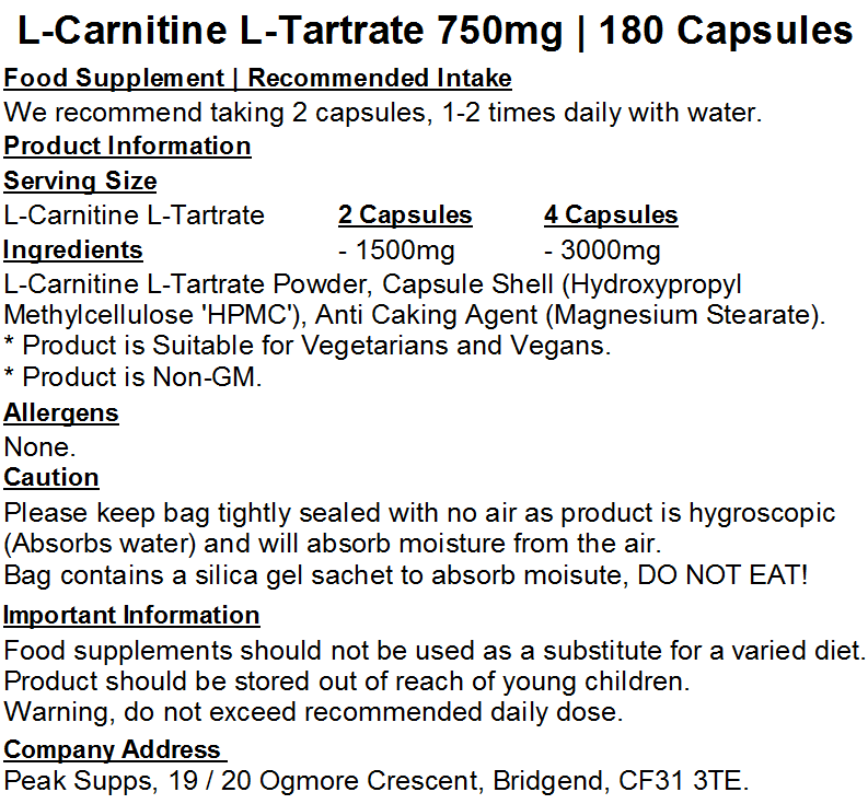 L-Carnitine L-Tartrate Capsules 750mg
