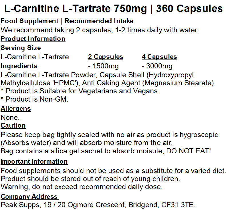 L-Carnitine L-Tartrate Capsules 750mg
