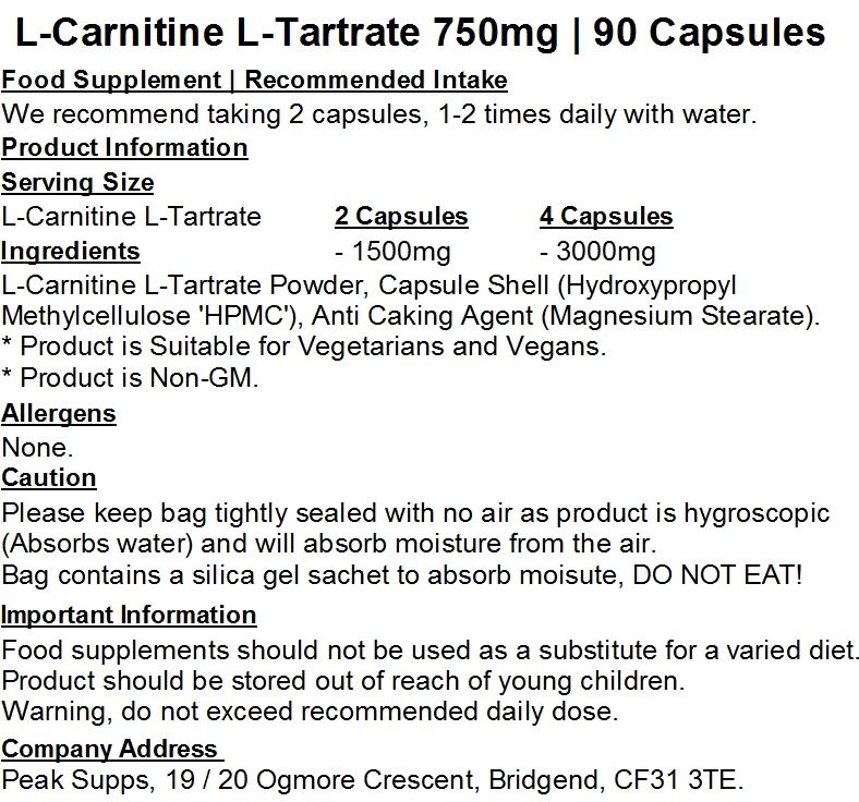 L-Carnitine L-Tartrate Capsules 750mg