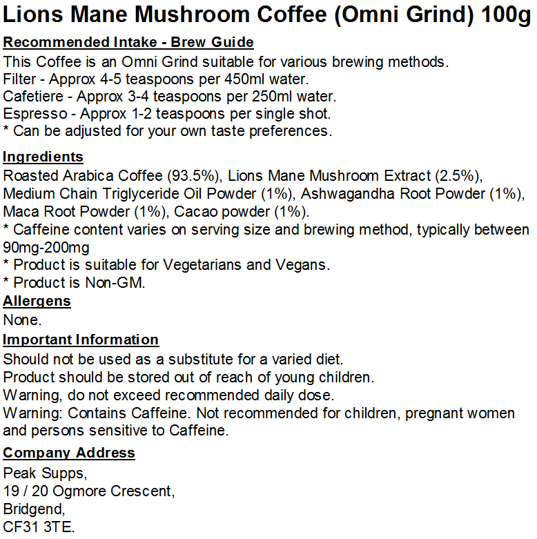 Lions Mane Mushroom Coffee (Omni Grind)