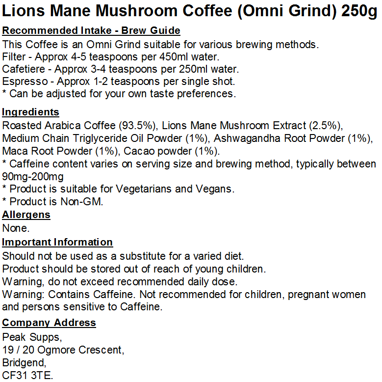 Lions Mane Mushroom Coffee (Omni Grind)