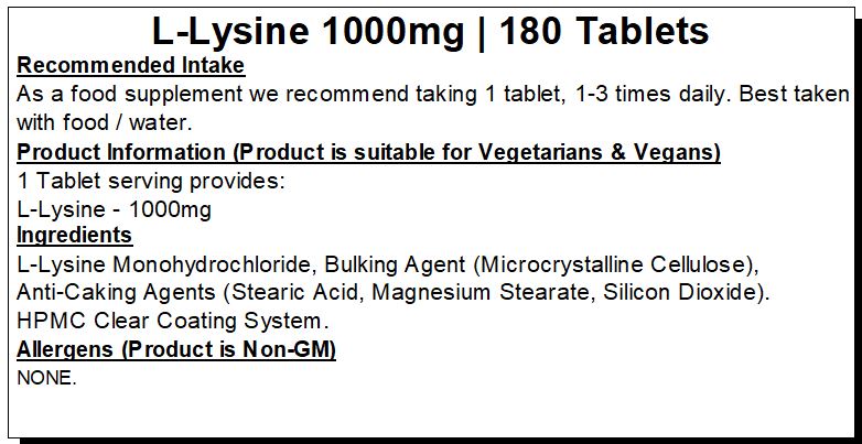 L-Lysine Tablets 1000mg