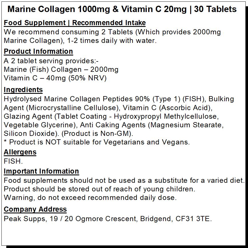 Marine (Fish) Collagen 1000mg with Vitamin C Tablets