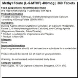 Methyl Folate (L-5-MTHF) Vitamin B9 400mcg Tablets