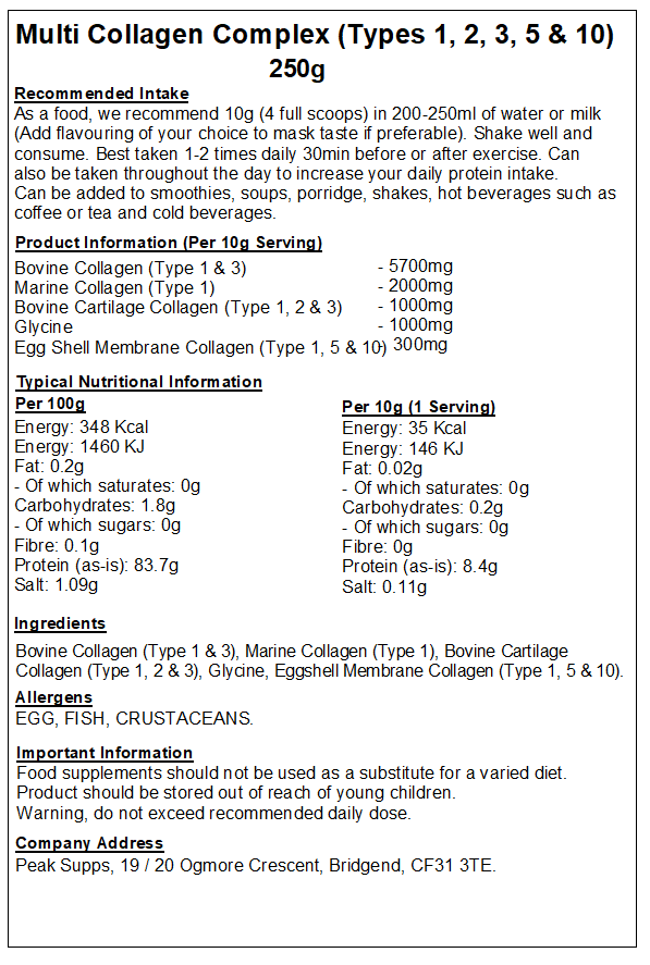 Multi Collagen Complex Powder (Types 1,2,3,5 & 10)