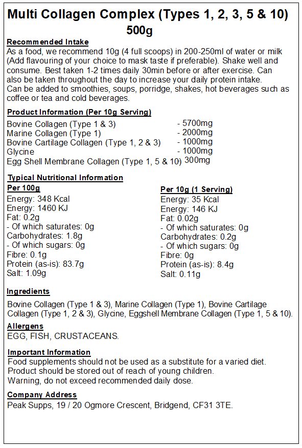 Multi Collagen Complex Powder (Types 1,2,3,5 & 10)