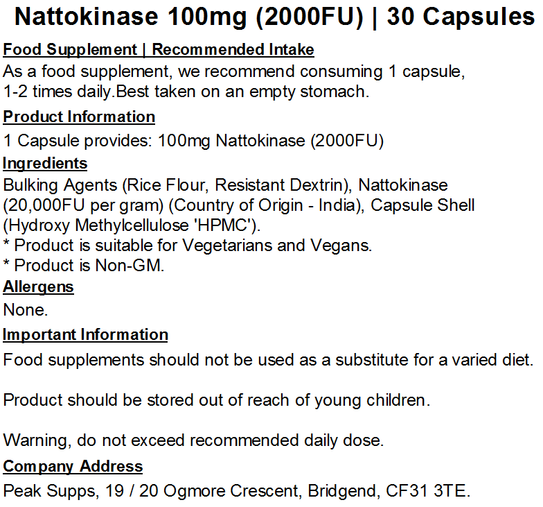 Nattokinase 100mg / 2000FU Capsules