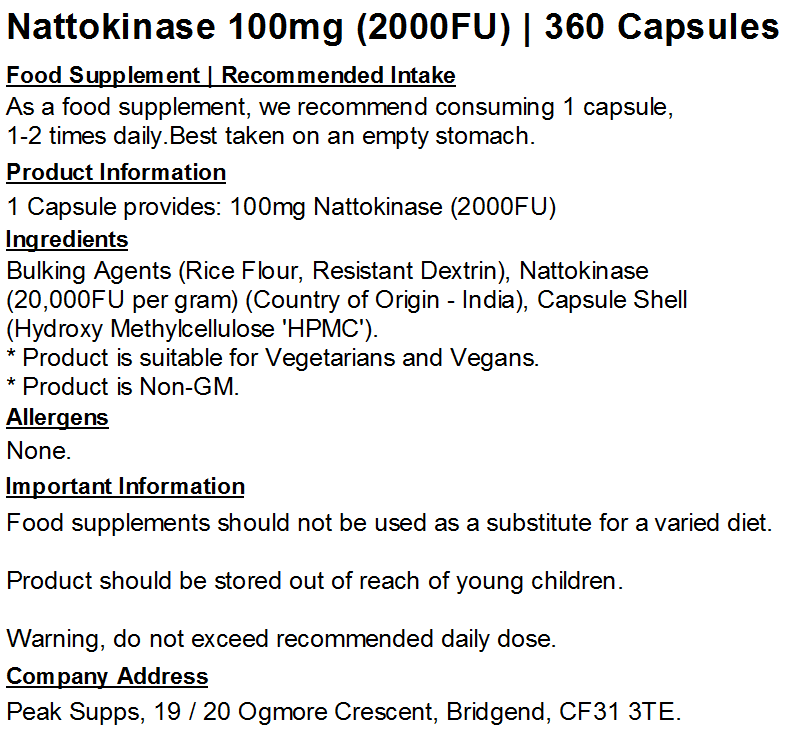 Nattokinase 100mg / 2000FU Capsules