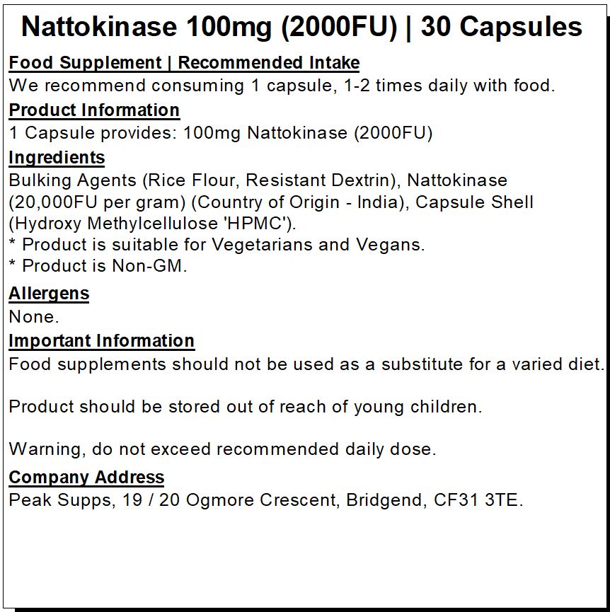 Nattokinase 100mg / 2000FU Capsules