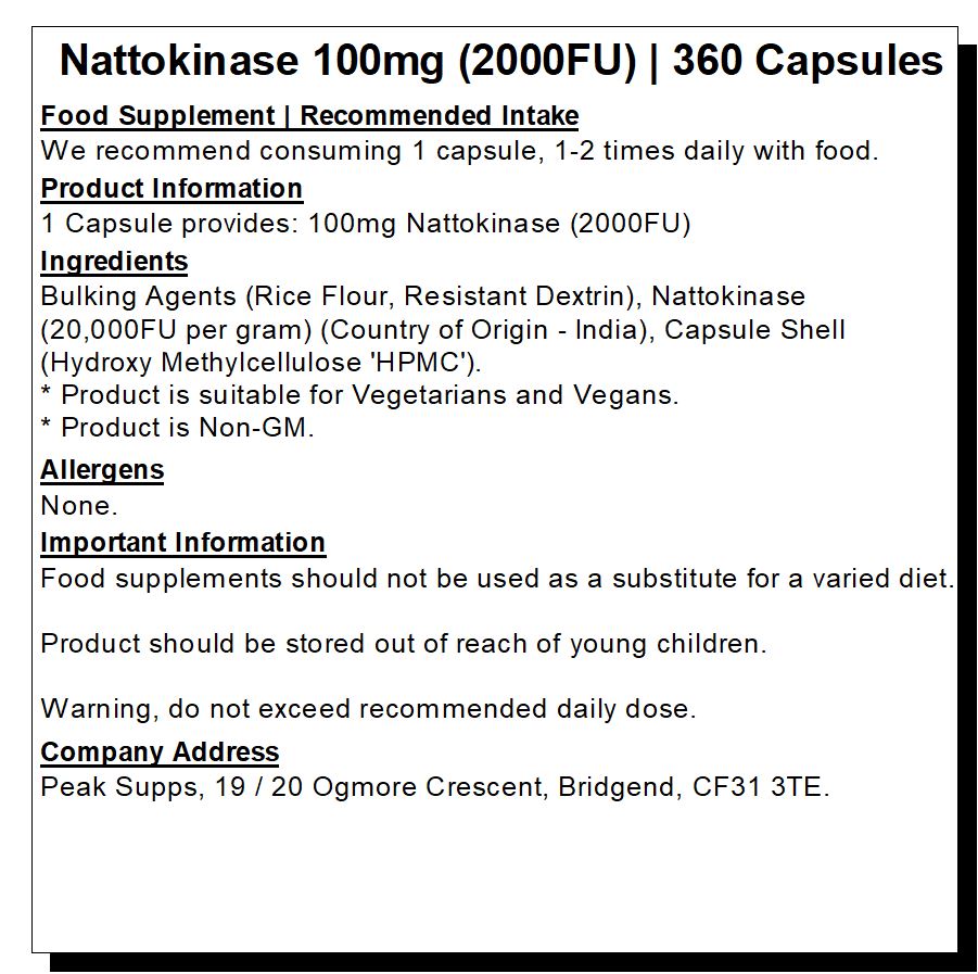 Nattokinase 100mg / 2000FU Capsules