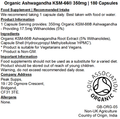 Organic Ashwagandha KSM-66® 350mg Capsules (Pure)