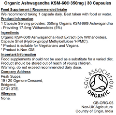 Organic Ashwagandha KSM-66® 350mg Capsules (Pure)