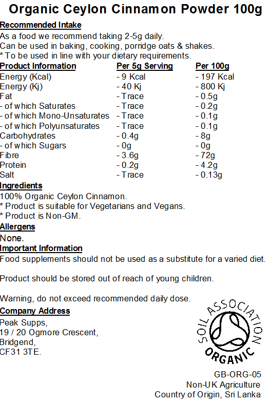 Organic Ceylon Cinnamon Powder (True Cinnamon)