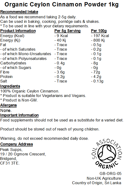 Organic Ceylon Cinnamon Powder (True Cinnamon)