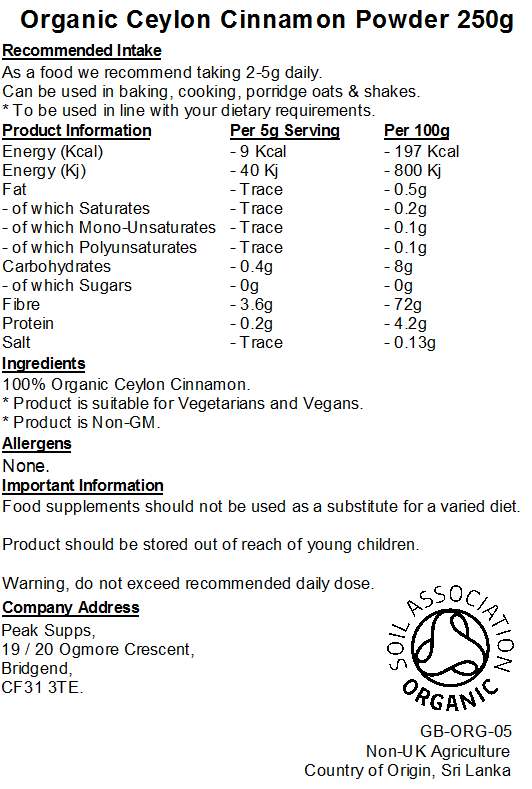 Organic Ceylon Cinnamon Powder (True Cinnamon)
