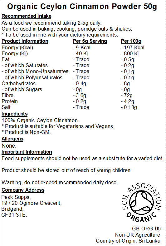 Organic Ceylon Cinnamon Powder (True Cinnamon)