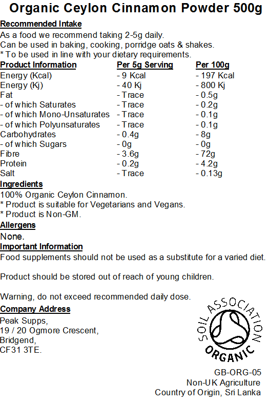 Organic Ceylon Cinnamon Powder (True Cinnamon)