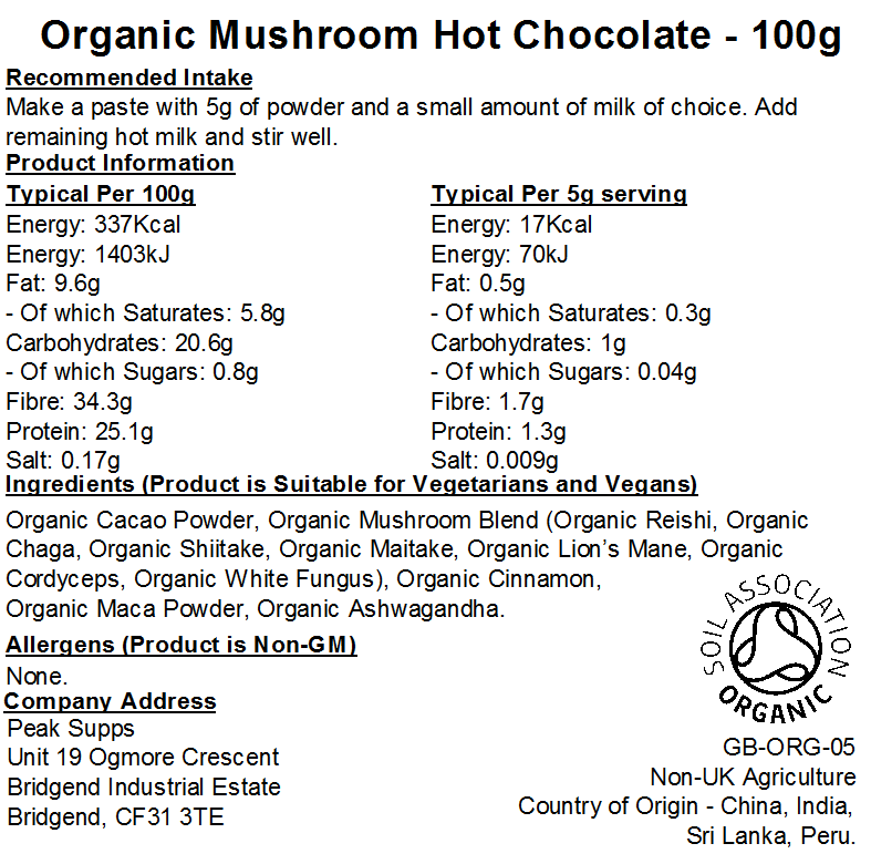 Organic Mushroom Hot Chocolate (Cacao) Powder