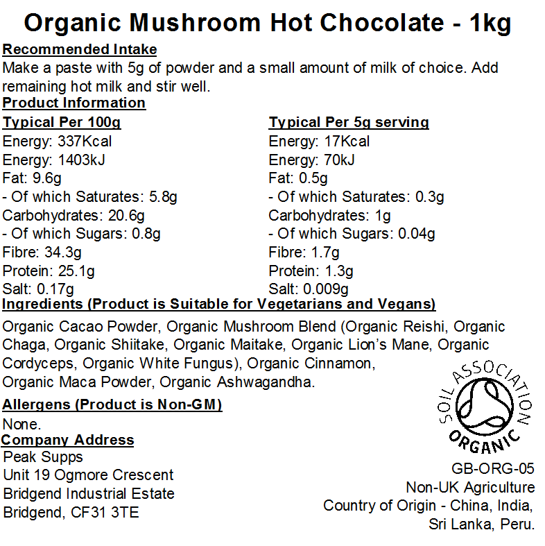 Organic Mushroom Hot Chocolate (Cacao) Powder