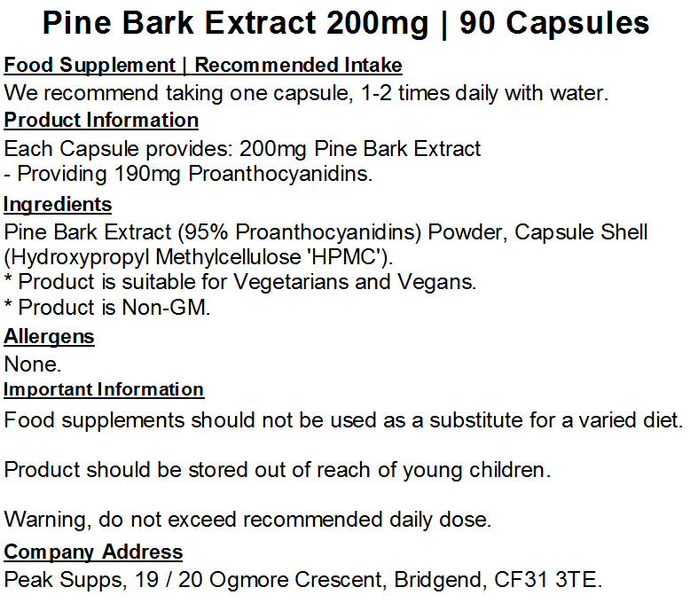 Pine Bark Extract 200mg Capsules (Pure)