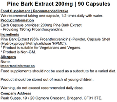 Pine Bark Extract 200mg Capsules (Pure)
