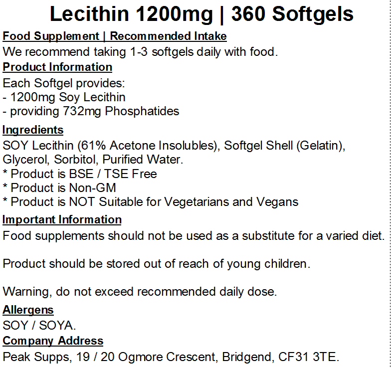 Soya Lecithin 1200mg Softgel Capsules (Pure)