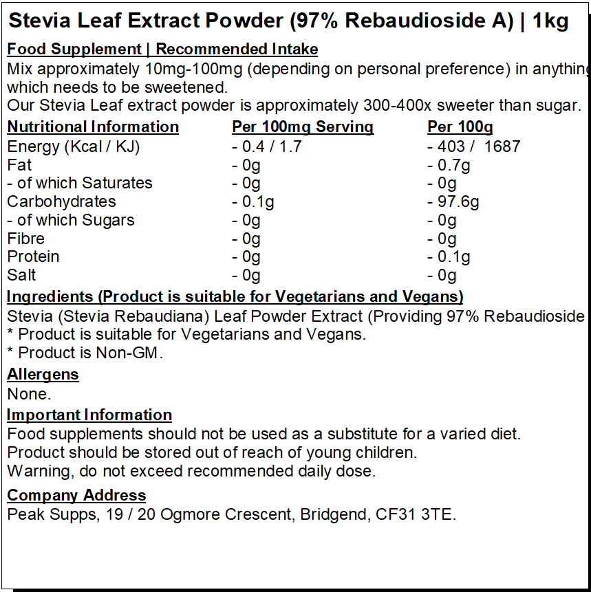 Stevia Leaf Extract Powder (97% Rebaudioside A)