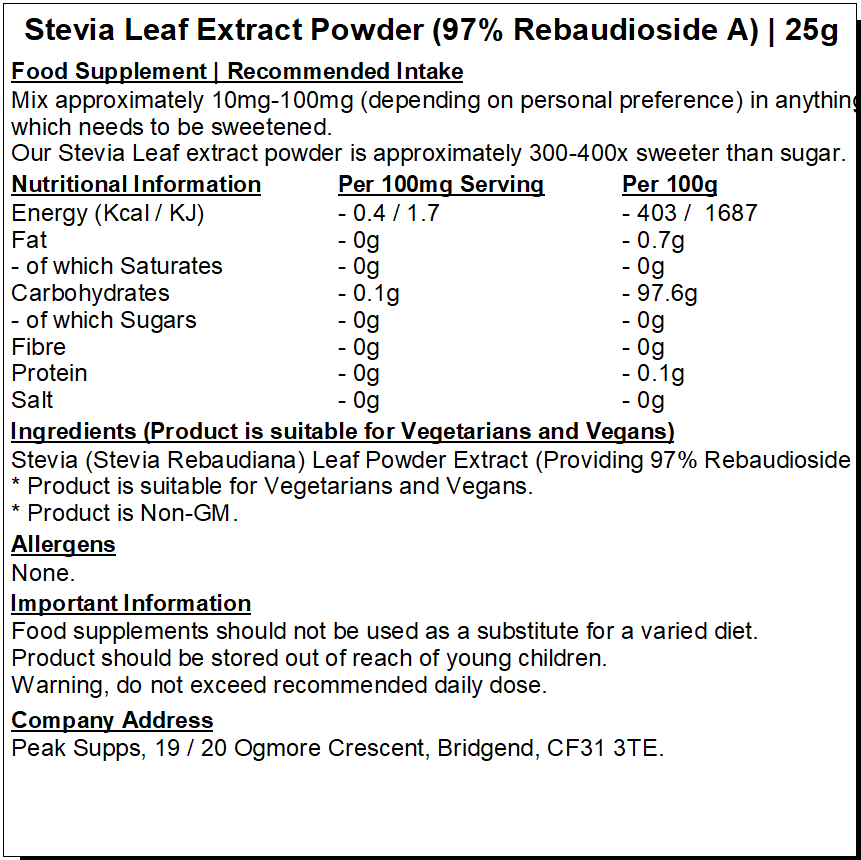 Stevia Leaf Extract Powder (97% Rebaudioside A)