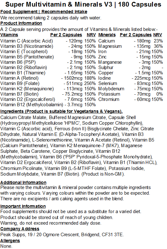 Super Multivitamins & Minerals Capsules V3 (Pure)