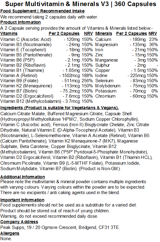 Super Multivitamins & Minerals Capsules V3 (Pure)