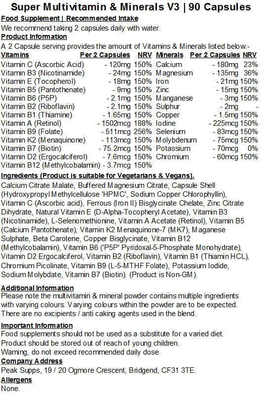Super Multivitamins & Minerals Capsules V3 (Pure)