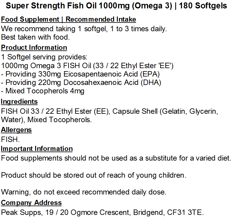 Super Strength Fish Oil 1000mg (Omega 3) Softgels