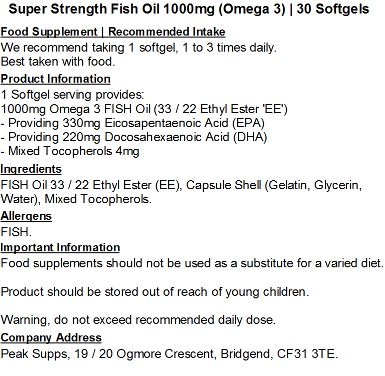 Super Strength Fish Oil 1000mg (Omega 3) Softgels
