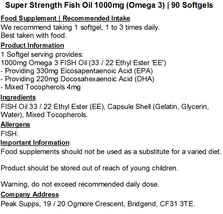 Super Strength Fish Oil 1000mg (Omega 3) Softgels