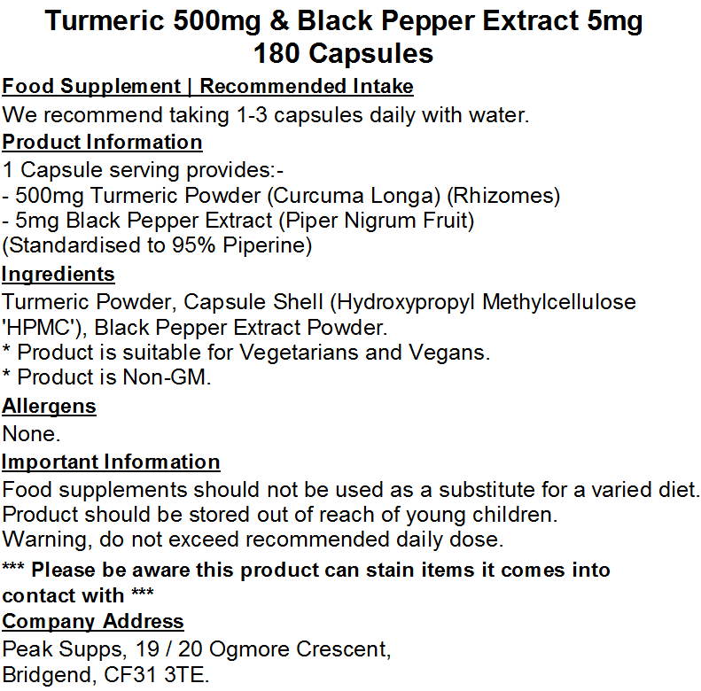 Turmeric 500mg & Black Pepper Extract 5mg Capsules