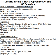 Turmeric 500mg & Black Pepper Extract 5mg Capsules