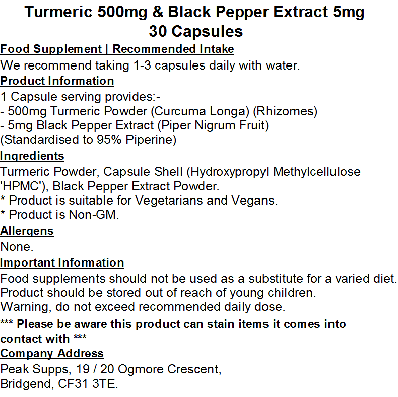 Turmeric 500mg & Black Pepper Extract 5mg Capsules