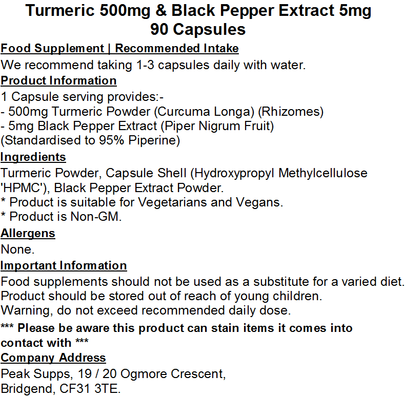 Turmeric 500mg & Black Pepper Extract 5mg Capsules