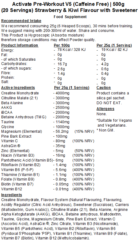 Activate Pre Workout v5 (Caffeine & Stimulant Free)