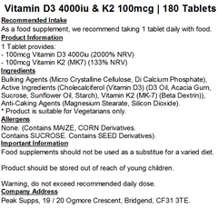 Vitamin D3 4000iu & Vitamin K2 MK-7 100mcg Tablets