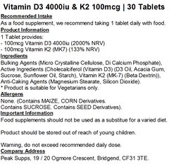 Vitamin D3 4000iu & Vitamin K2 MK-7 100mcg Tablets
