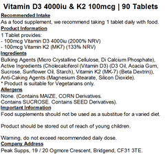 Vitamin D3 4000iu & Vitamin K2 MK-7 100mcg Tablets