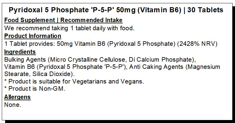 Peak Supps Vitamin B6 (Pyridoxal 5 Phosphate 'P5P') Tablets