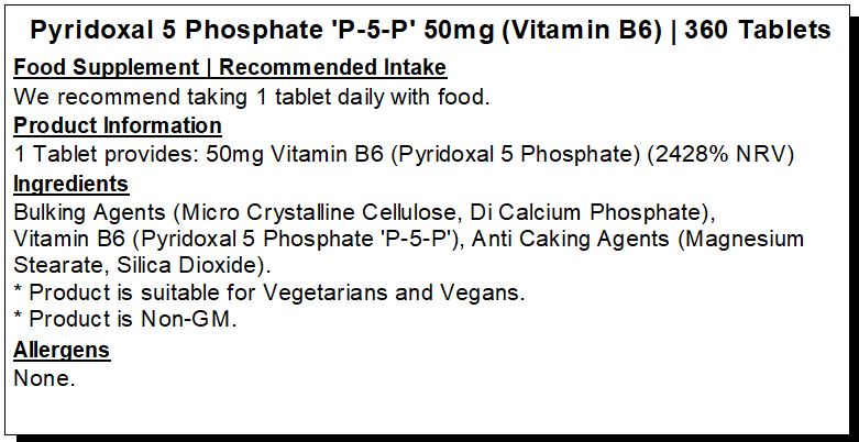 Peak Supps Vitamin B6 (Pyridoxal 5 Phosphate 'P5P') Tablets