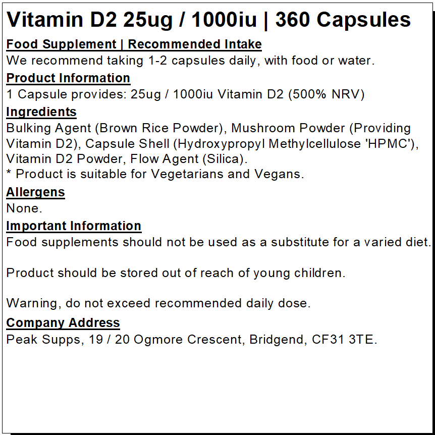 Vitamin D2 25ug / 1000iu Capsules