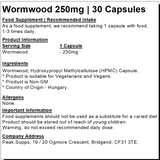 Wormwood 250mg Capsules