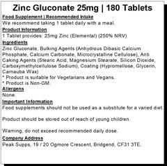 Zinc Gluconate 25mg Tablets