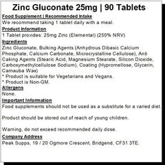 Zinc Gluconate 25mg Tablets