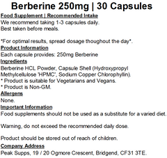 Berberine 250mg Capsules (Pure)