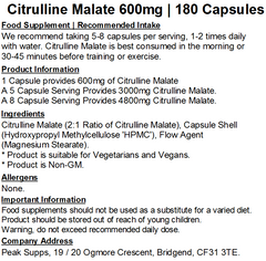 Citrulline Malate 600mg Capsules